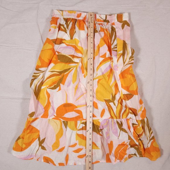 C&C California Faux Wrap Skirt Womens Large Floral 100% Linen Pocket Breathable - Picture 5 of 16